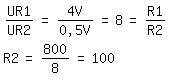 \fedon\mixonUR1/UR2=4V/0,5V=8=R1/R2
R2=800/8=100
\fedoff