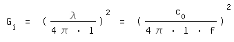 \fed\mixonG_i = (\lambda/(4 \pi * l))^2 = (c_0/(4 \pi * l * f))^2