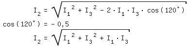 \fedonI_2 = sqrt(I_1^2+I_3^2-2*I_1*I_3*cos(120))
cos(120) = -0,5
I_2 = sqrt(I_1^2+I_3^2+I_1*I_3)
\fedoff