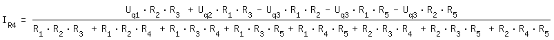 \fed\mixonI_R4=(U_q1*R_2*R_3 +U_q2*R_1*R_3-U_q3*R_1*R_2-U_q3*R_1*R_5-U_q3*R_2*R_5)/(R_1*R_2*R_3 +R_1*R_2*R_4 +R_1*R_3*R_4+R_1*R_3*R_5+R_1*R_4*R_5+R_2*R_3*R_4 +R_2*R_3*R_5 +R_2*R_4*R_5)