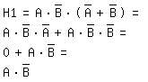 \fedon\mixonH1=A*B^-*(A^-+B^-)=
A*B^-*A^-+A*B^-*B^-=
0+A*B^-=
\fedoffA*B^-